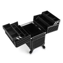 Aluminum Black Diamond Pattern Makeup Case Folding Trays And Rolling Universal Wheels Cosmetic Storage Organizer Trolley Box